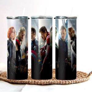 Super hero inspired 20 oz. stainless steel tumbler with lid and straw